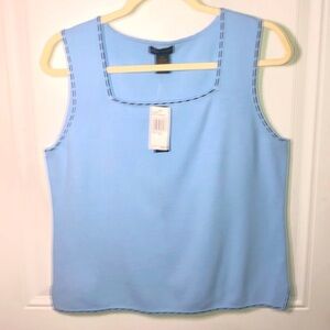 Grace Dane Lewis sleeveless knit blouse with Square neckline Pale Blue XL new